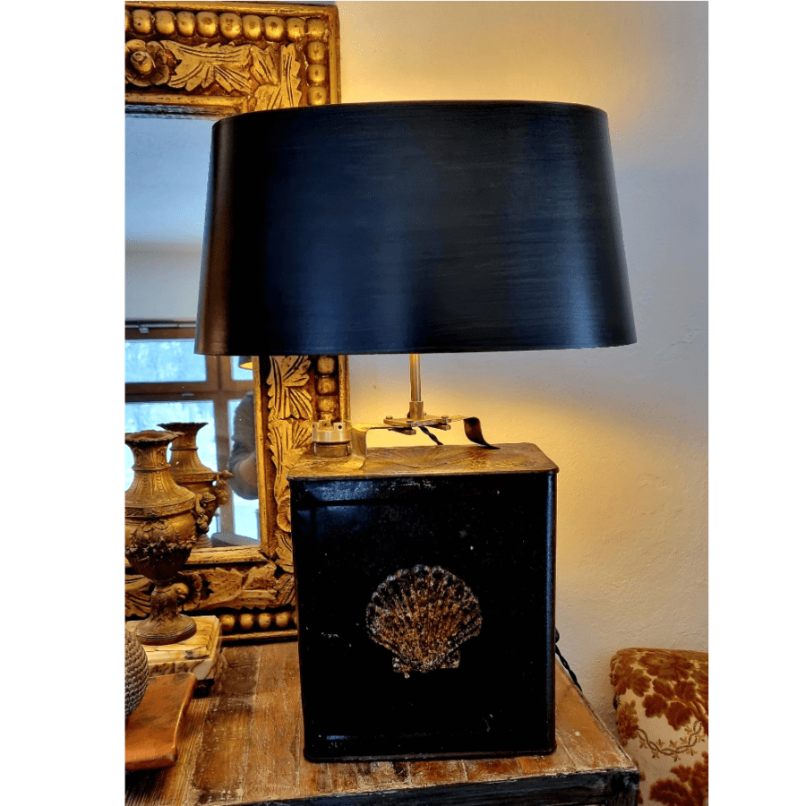 Vitage Ölkanne 1930 Leuchte Schirm Oval Strichlack schwarz 2