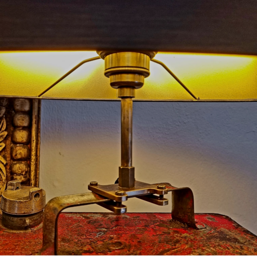 Ölkanne 1940 Rot Leuchte Lampenschirm Oval Strichlack