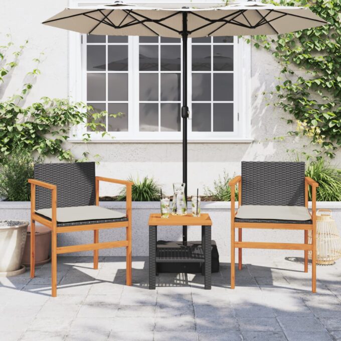 Gartenstühle Mit Kissen 2 Stk. Schwarz Poly Rattan Massivholz – Bild 3