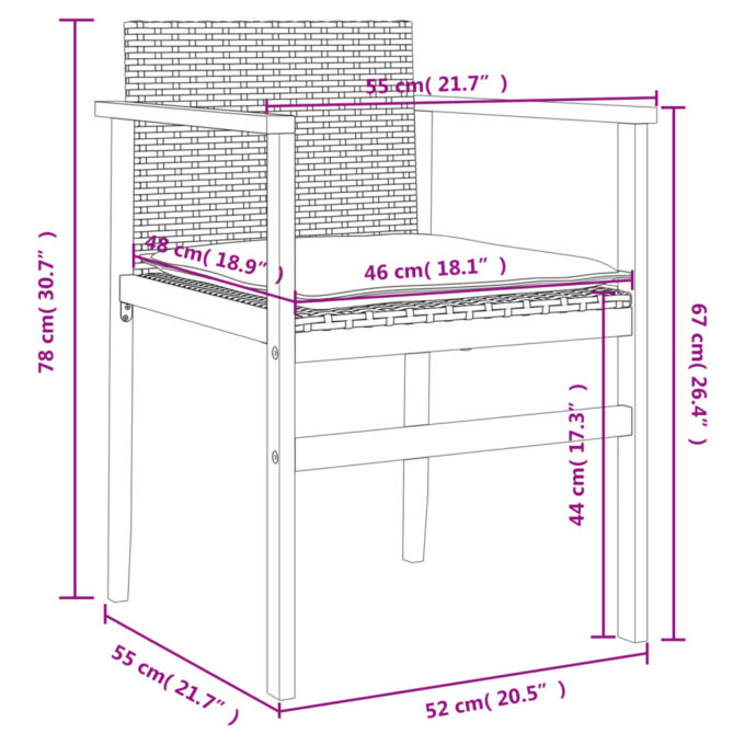 Gartenstühle Mit Kissen 2 Stk. Schwarz Poly Rattan Massivholz – Bild 10