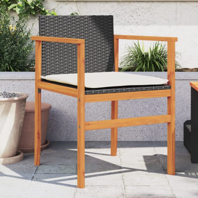 Gartenstühle Mit Kissen 2 Stk. Schwarz Poly Rattan Massivholz